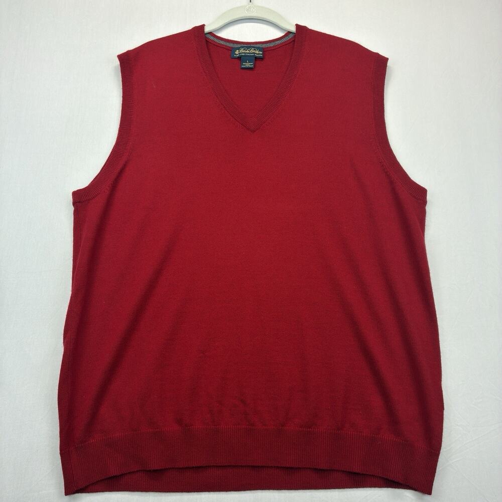 Brooks Brothers Sweater Vest Men’s Large Red Italian Merino Wool V Neck
